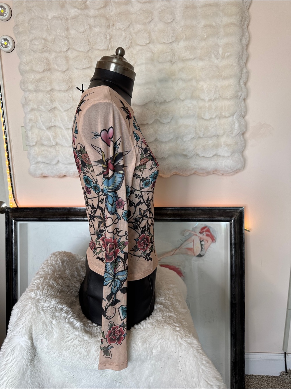 Madden Girl Pink Long-Sleeve Butterfly & Rose Print Top - Picture 5 of 12